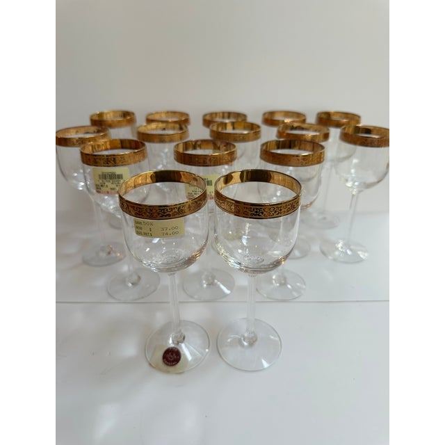 Vintage 1970s Lenox "Autumn" Pattern Set of Fifteen (15) Crystal Wine Glasses With Gold Band Encrusted 7.5" High - Set of 15 For Sale - Image 10 of 17