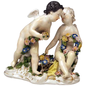 Model 2372 Rococo Cherubs Cupids Figurines with Flowers by Kaendler for Meissen