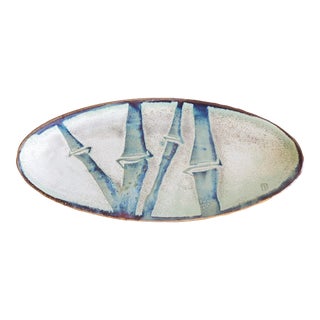 Vintage Ceramic Studio Pottery Painted Bamboo Tray For Sale