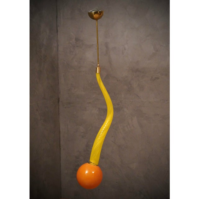 Yellow Murano Glass and Brass Pendant, 1960 For Sale - Image 11 of 11