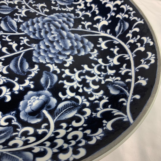 Vintage Bombay Company Blue & White Chinoiserie Large Platter / Charger Bowl For Sale - Image 4 of 6
