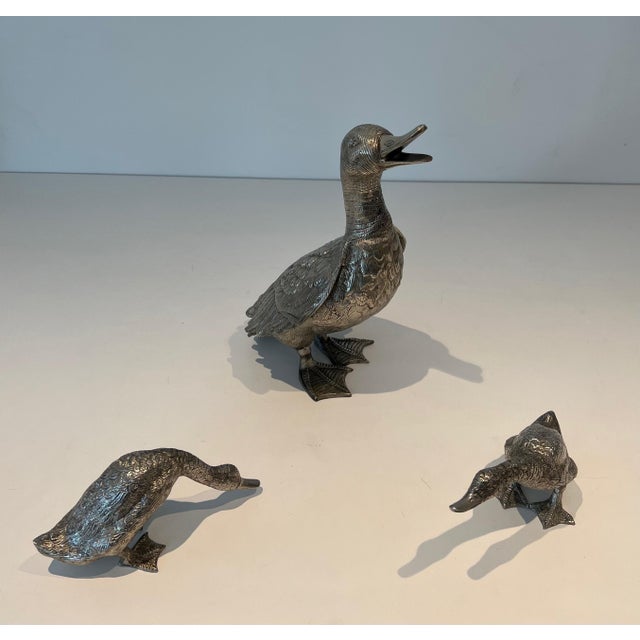 Set of three finely chiseled silver-plated bronze ducks. French work. Circa 1970 (Each duck can be sold separately)