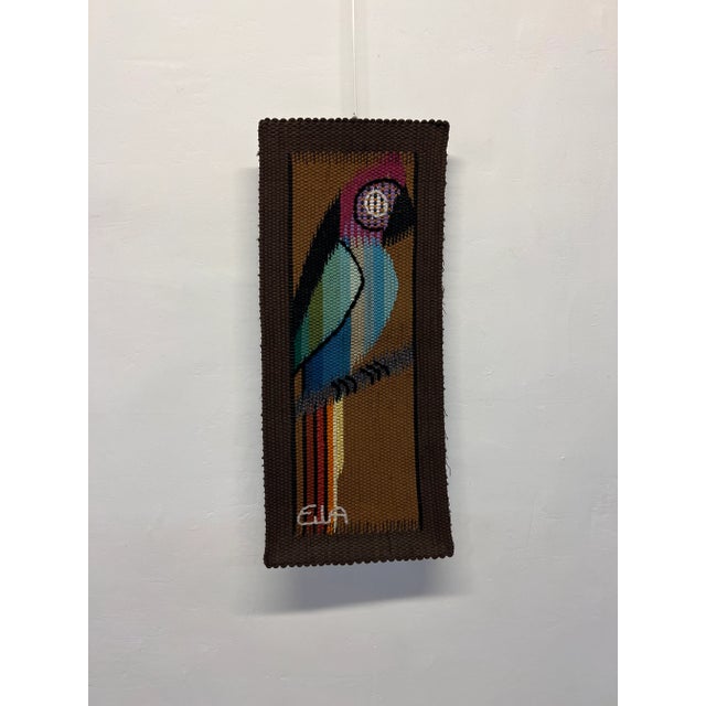 Mid-Century Brazilian Modern wall art tapestry of a colorful Parrot by Eila Ampula, Brazil.