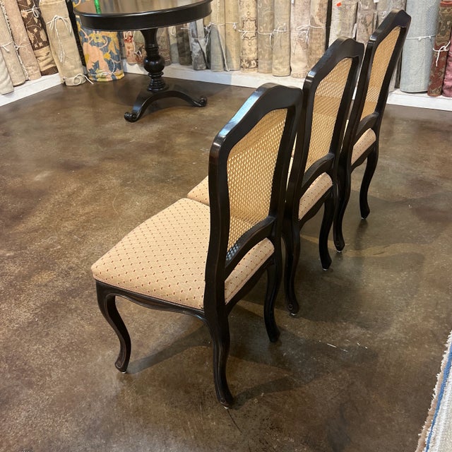 1990s 1990s Italian Carved Walnut Side Chair With a Cane Back and Fabric Seat - Set of 3 For Sale - Image 5 of 13