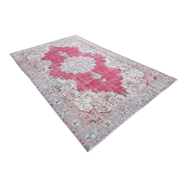 1960s 5x9 Geometric Handknotted Wool Rug For Sale
