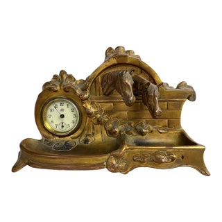 Antique Jennings Brothers Equestrian Horse Desk Clock & Divided Tray, j.b. 282 For Sale