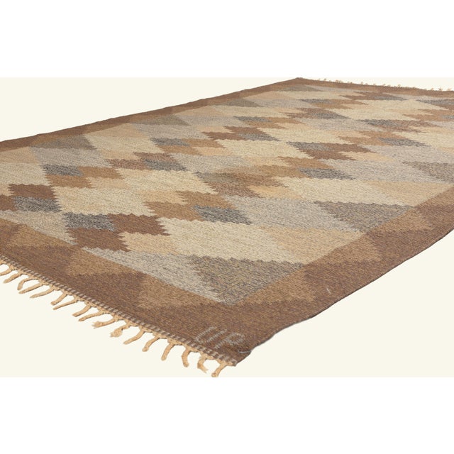 79778 Vintage Swedish Rollakan Rug, 05'07 x 08'01. The Modernist Earthscape: A Vintage Swedish Röllakan Masterpiece by...