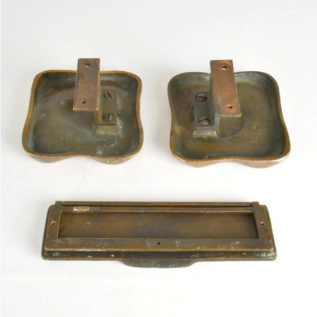 Gold Architectural Bronze Square Push Pull Door Handles with Letterbox Set, 1970s, Set of 3 For Sale - Image 8 of 13