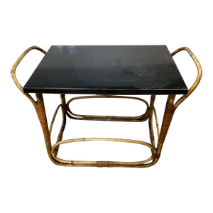 Vintage 1950’s Bamboo and Black Mica Table