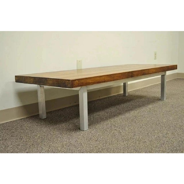 Vintage Industrial Modern Reclaimed Butcher Block Aluminum Base 60" Coffee Table For Sale - Image 12 of 12