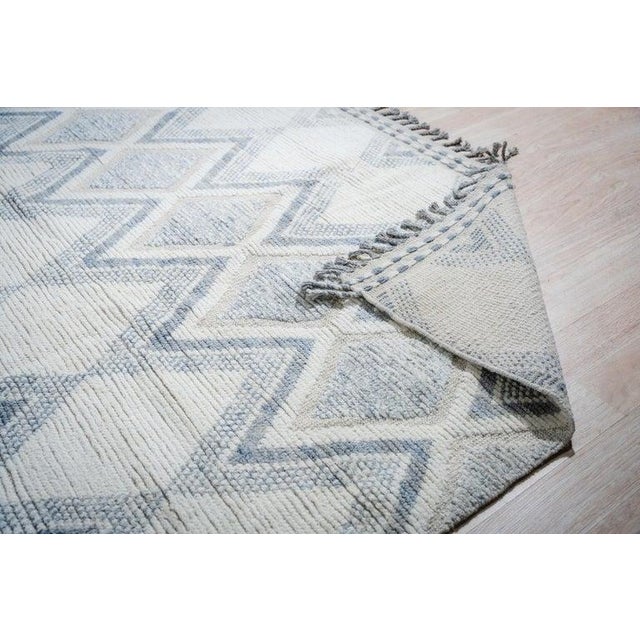 Textile 8x11 Ivory Hand-Knotted Wool Layered Diamond Weave Geometric Modern Carpet Rug For Sale - Image 7 of 8