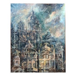 Alain Menghini, Baroque Buildings, Oil Painting on Canvas, Late 20th Century For Sale