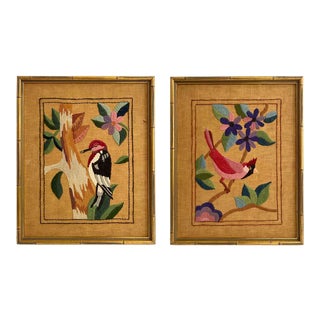 Vintage Needlepoints With Bird & Foliate Motif - a Pair For Sale
