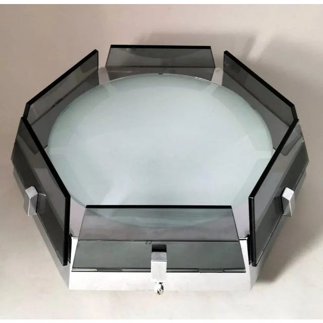 Italian Ceiling Lamp in Steel and Glass in the style of Fontana Arte, 1970s For Sale - Image 4 of 13