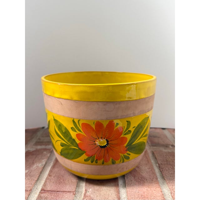 1970s Italian Yellow Glazed Terracotta Planter / Cachepot With Floral Motif For Sale - Image 4 of 7