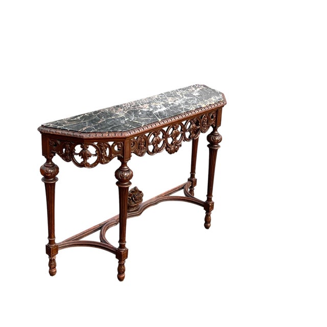 Brown Early 20th Century Jacobean Style Marble Top Console Table For Sale - Image 8 of 16
