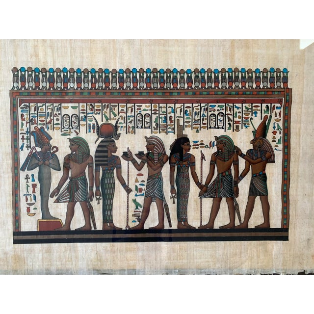 Vintage Framed Egyptian Papyrus Painting For Sale - Image 9 of 12