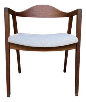 Mid-Century Modern Walnut Armchair by Johnson Chair Co. Light Grey Woven Fabric