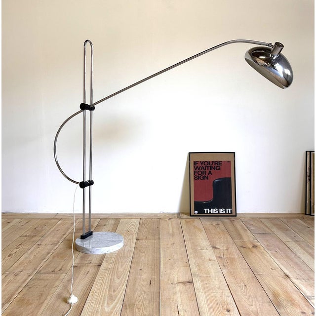 Large Italian Adjustable Arc Floor Lamp in Marble and Chrome, 1970s For Sale - Image 4 of 8