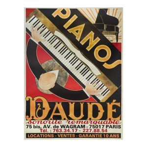 1980s Original French Art Deco Piano Poster - Pianos Daudé (Restrike) - André Daudé
