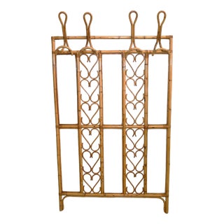 Vintage Bamboo and Wicker Wall Coat Rack, 1960s For Sale