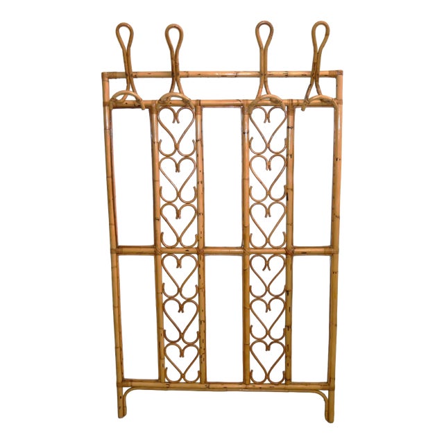 Vintage Bamboo and Wicker Wall Coat Rack, 1960s For Sale