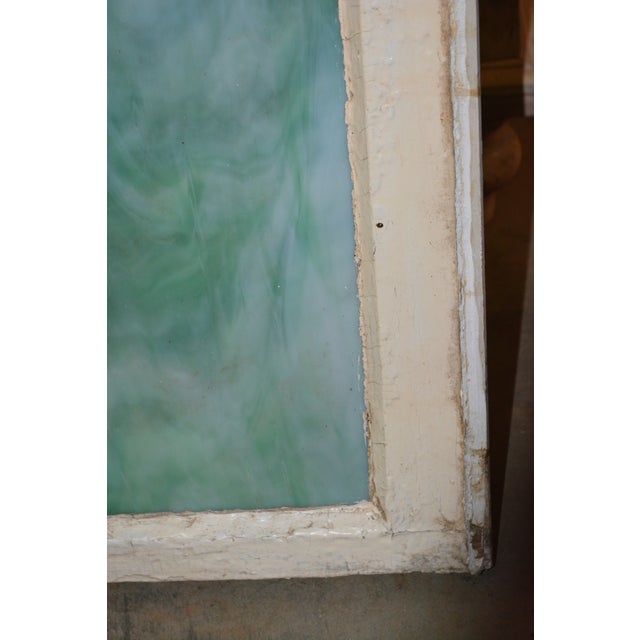 1950s Vintage Large Green Blue & White Slag Glass 6 Pane Window Panel From Va Church For Sale - Image 5 of 18
