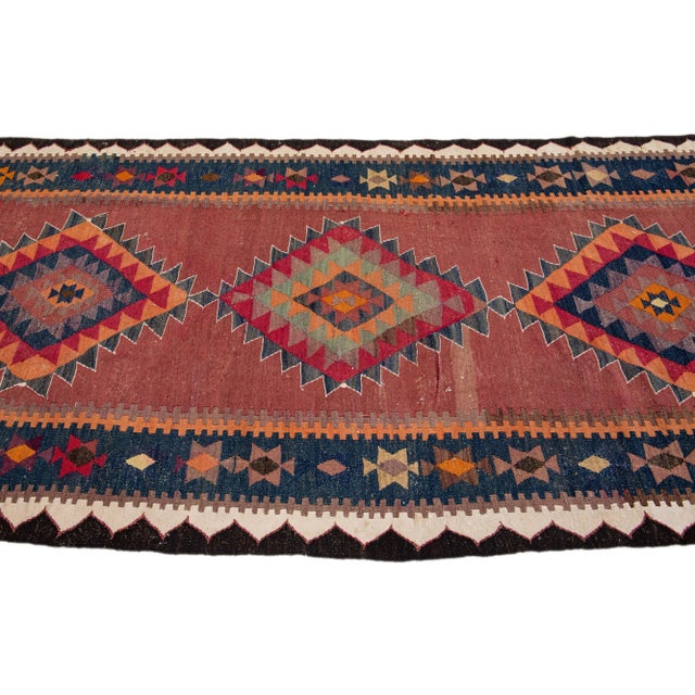 1960s Mid-20th Century Turkish Kilim Red Handmade Tribal Wool Rug For Sale - Image 5 of 8