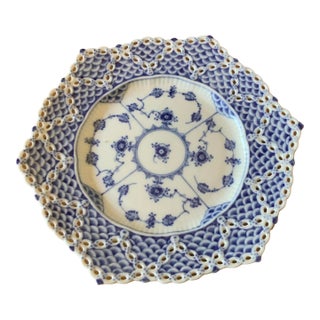 1960s Royal Copenhagen Blue Fluted Full Double Lace Design Plate For Sale
