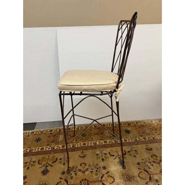 Wrought Iron Bar Stools With Cushions, Set of Three For Sale - Image 4 of 12