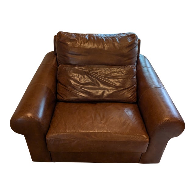 Pottery Barn Big Sur Roll Arm Leather Swivel Chair For Sale