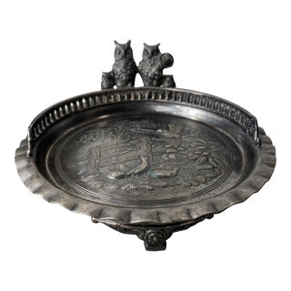 1920s Silver Plate Owl Calling Card Tray For Sale