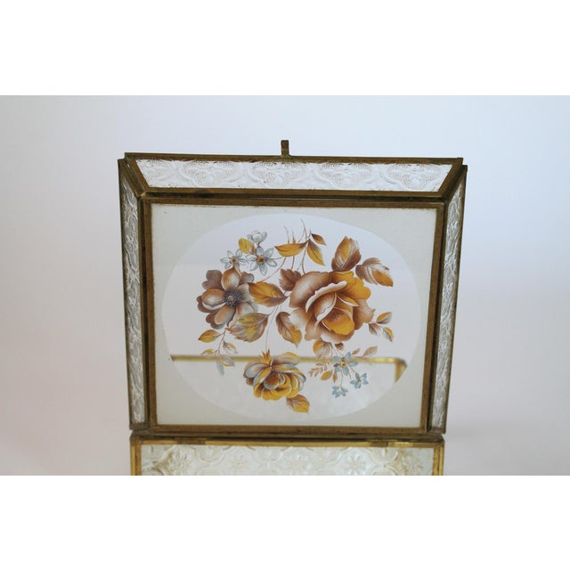 Brass Vintage Brass and Glass Trinket Box W/ Floral Motif For Sale - Image 8 of 11