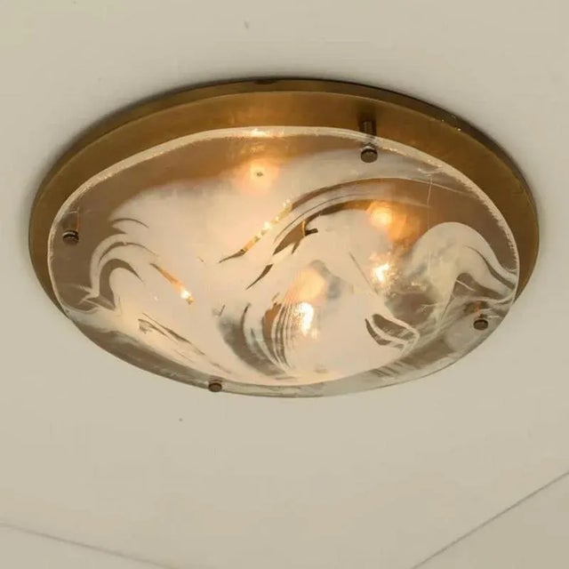 Brass and Blown Murano Glass Flush Mount from Hillebrand, Austria, 1960 For Sale - Image 9 of 14