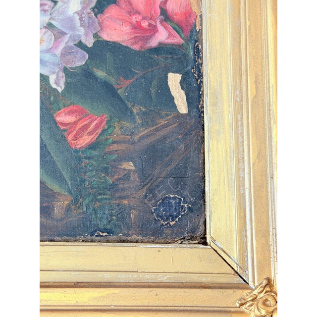 Antique 19th Century British School Oil on Canvas Floral Still Life Painting For Sale - Image 17 of 17