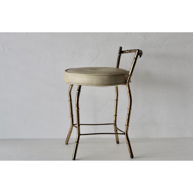 Vintage 1970s George Koch Gold Finish Faux Bamboo Vinyl Padded Swivel Vanity Stool Hollywood Regency For Sale In Miami - Image 6 of 16