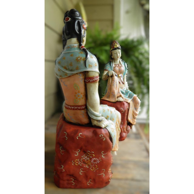 Rare Pair of Quan-Yin Buddhist Bodhisattvas of Compassion Porcelain Statues For Sale In Wichita - Image 6 of 18