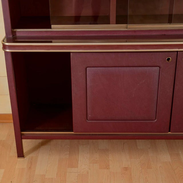 Metal Double Body Sideboard Covered in Burgundy Imitation Leather by Umberto Mascagni, 1950s For Sale - Image 7 of 9