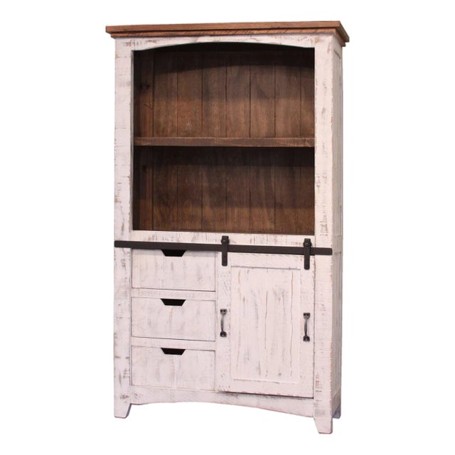 Greenview Sliding Door Bookcase - Distressed White For Sale