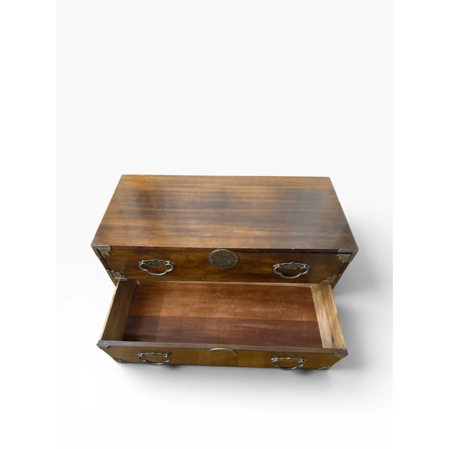 Wood 1970s Henredon Japanese Tansu-Style Brass-Mounted Chest — Two-Drawer For Sale - Image 7 of 18