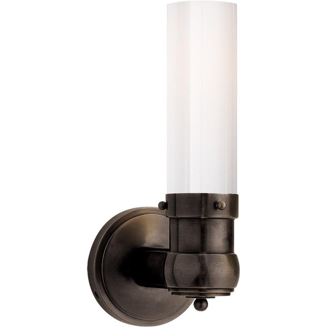 Modern Thomas O'Brien for Visual Comfort Signature Graydon Single Bath Light in Bronze with White Glass For Sale - Image 3 of 4