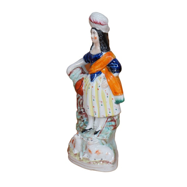 Figurative Antique Staffordshire Porcelain Highlander Shepherdess & Sheep Figurine For Sale - Image 3 of 11