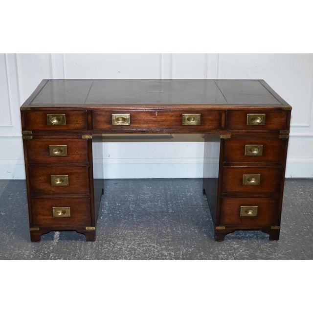 Impressive Military Campaign Twin Pedestal Desk by Bevan Funnell. Exudes both rugged functionality and refined elegance....