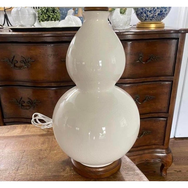 Ralph Lauren Ralph Lauren Off White Crackle-Glaze Double-Gourd Lamps, a Pair For Sale - Image 4 of 7