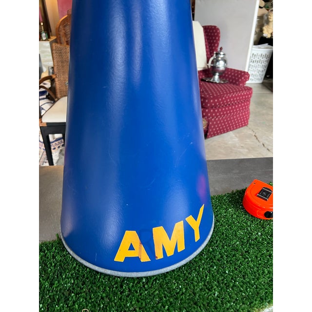 Metal Large Vintage Blue Megaphone For Sale - Image 7 of 8