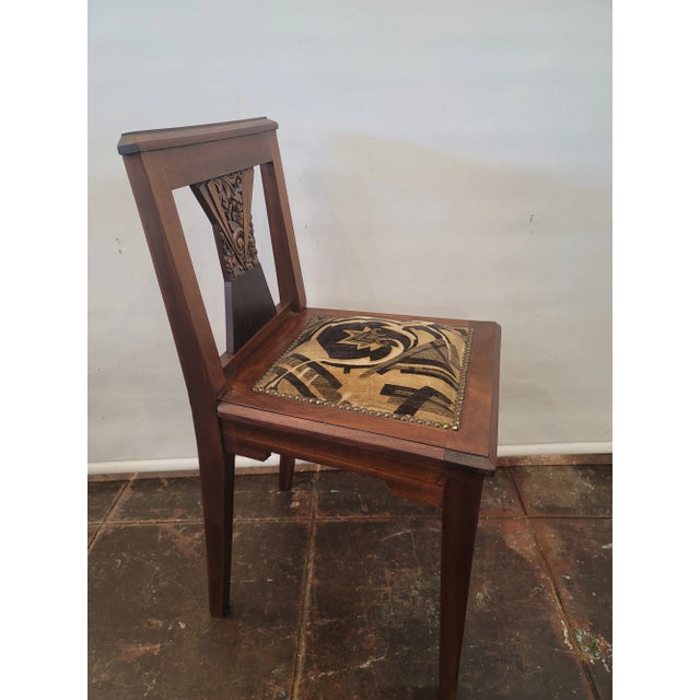 Wood 1920s Antique French Art Deco Pair of Chairs Original Mohair For Sale - Image 7 of 8