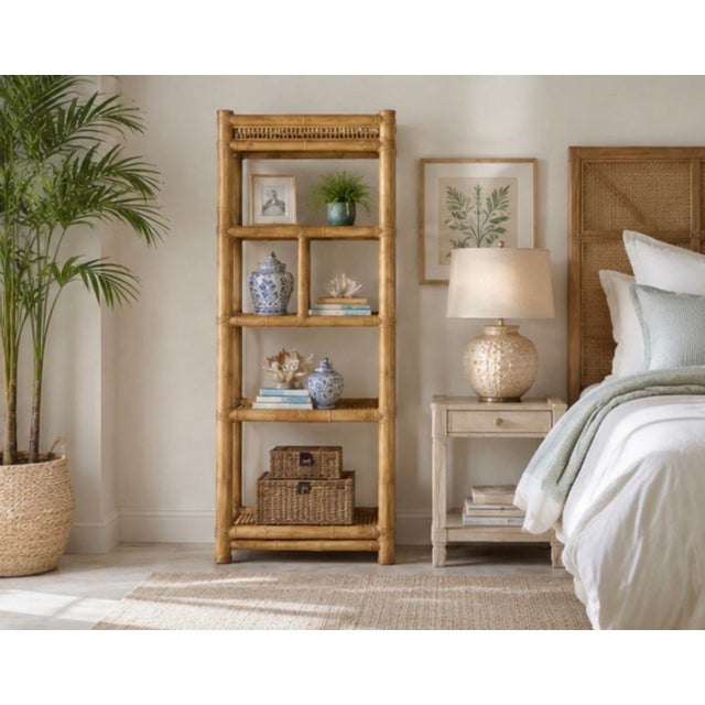 Vintage Mid-Century Palm Beach Regency Bamboo and Rattan Etagere For Sale - Image 9 of 12
