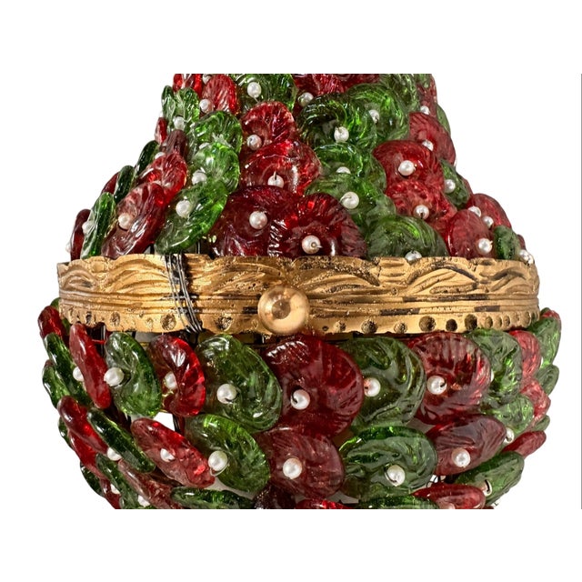 Traditional Mid 20th Century Sculptural Jewel-Toned Glass Sconce With Pearl Accents For Sale - Image 3 of 14