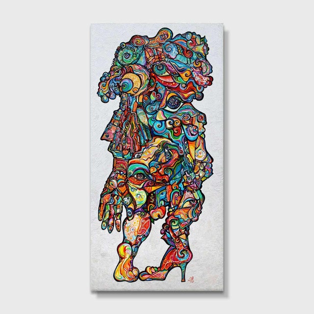 This is a one-of-a-kind original cubist painting by San Diego artist, Alexander Arshansky. Its dimensions are 24"x48"x2"....