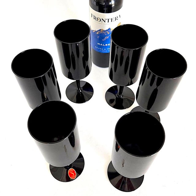 Glass 1970s Water Goblets in Nocturne Black by Seneca Glass, Set of 6 For Sale - Image 7 of 15